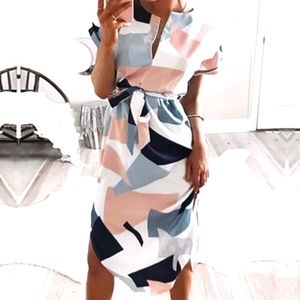 COPY - Mid Length Geometric Print Short Sleeve Dr…